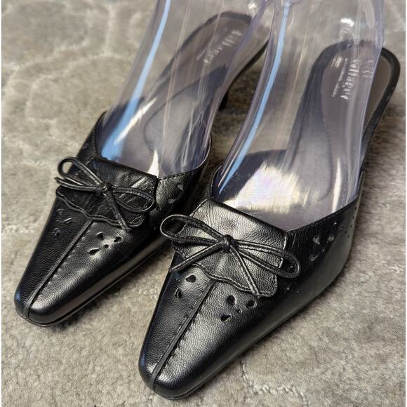 Liz Claiborne Kitten Heel Mules WOMENS 7.5M Lucille Flex black square toe bows - Picture 1 of 11